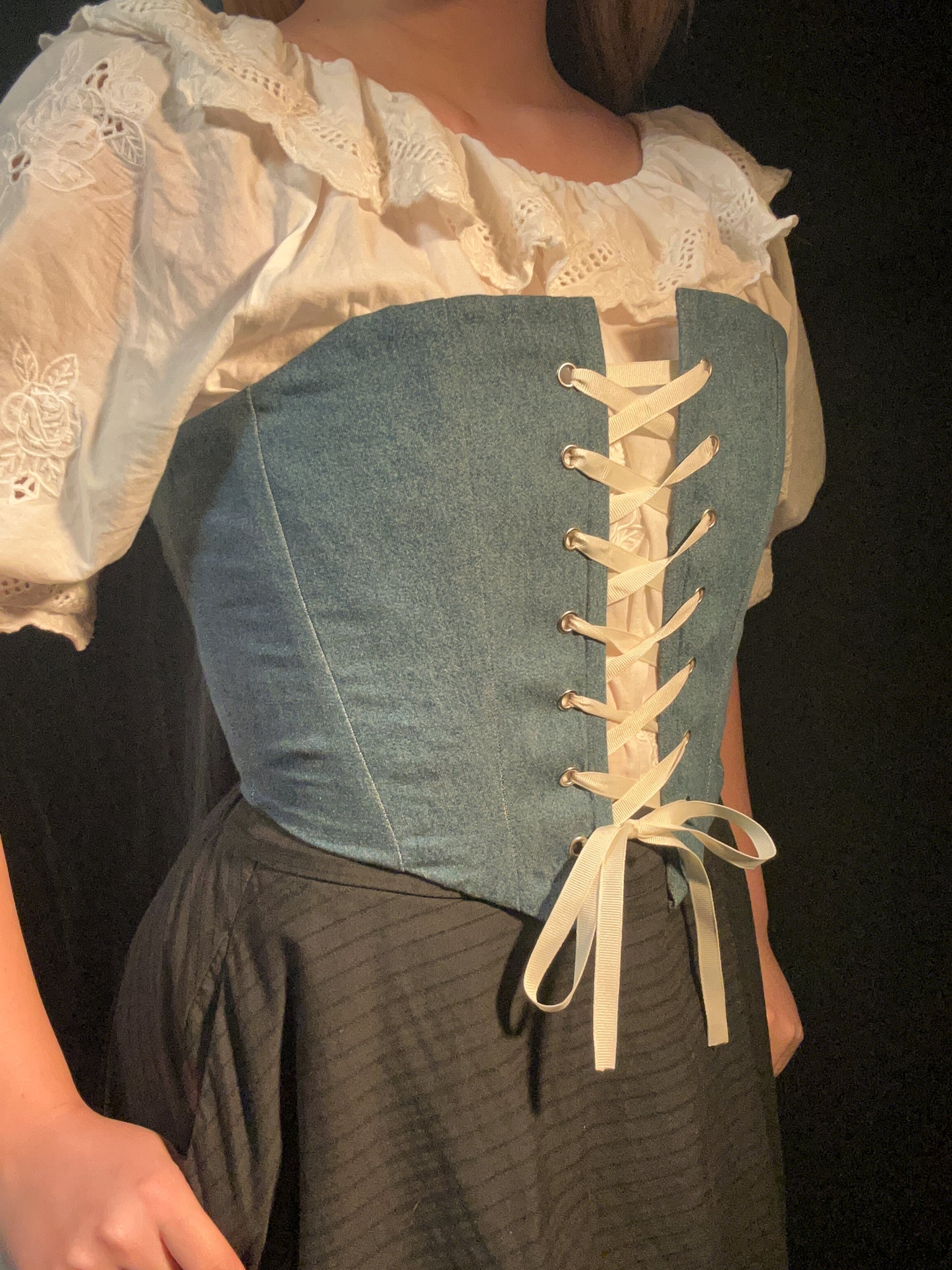 Upcycled Denim Venus Corset in M/L (mid blue)