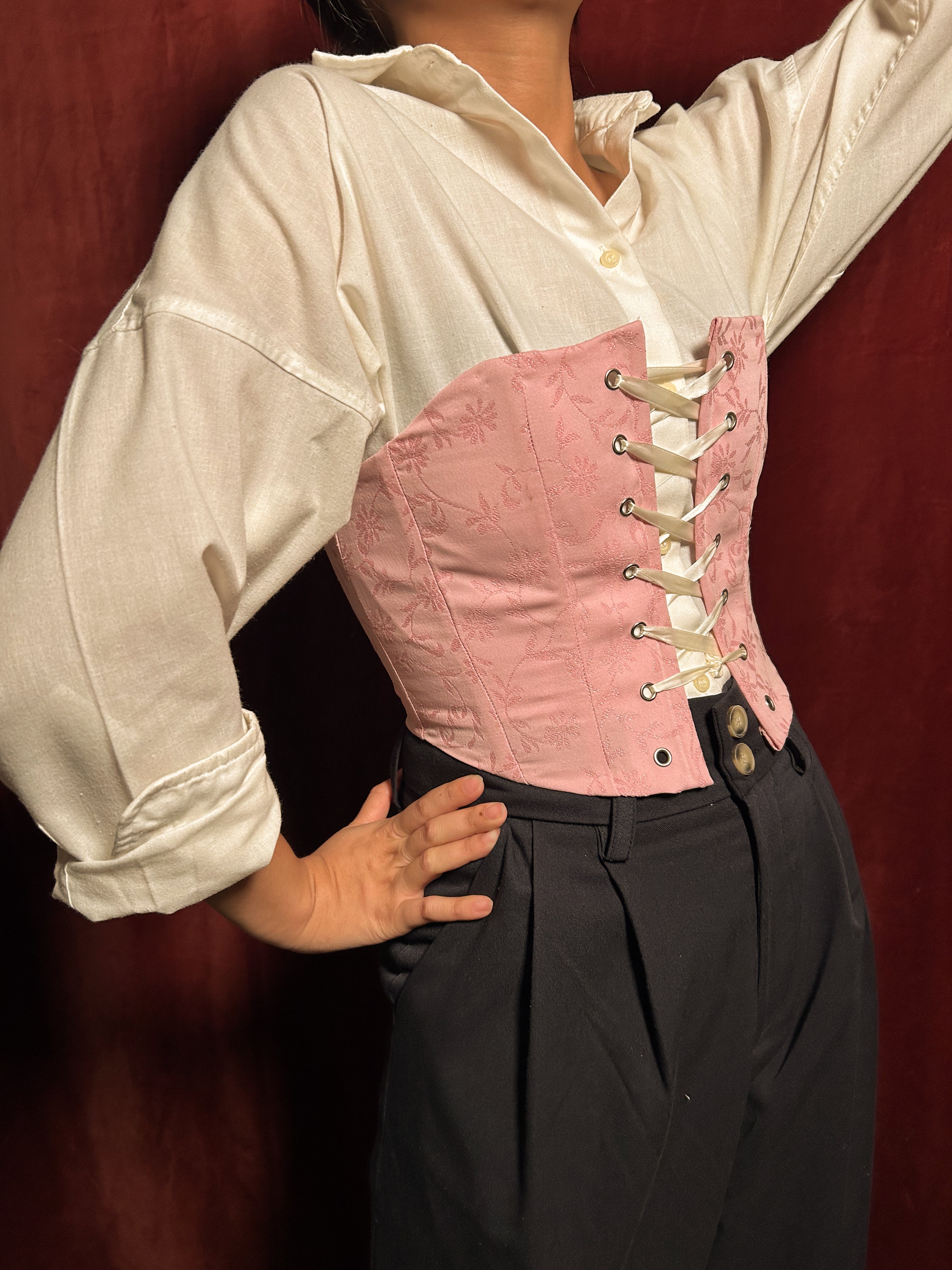 Upcycled Venus Corset (Pink Flowers) in S