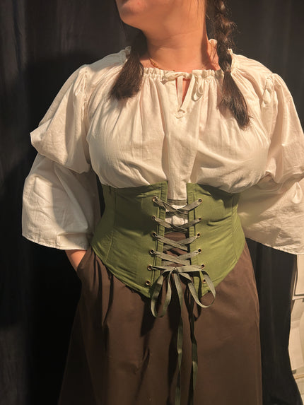 Darling Waspie Corset in Green Cotton (Size M/L)